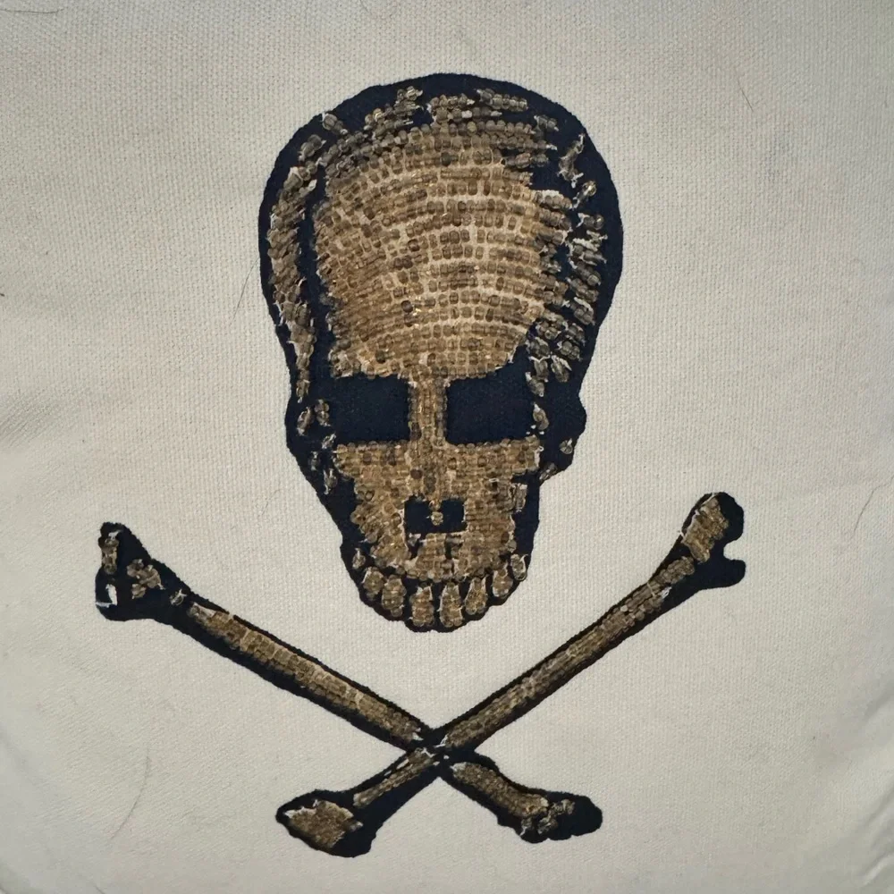 JOHN DERIAN | skull and crossbones accent pillow